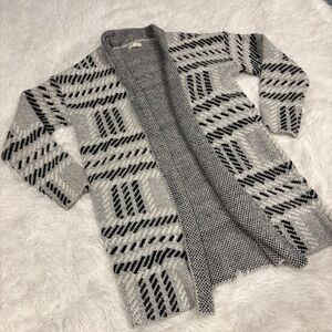 Debut Print Gray Black White Long Open Front Cardigan/Duster Size small